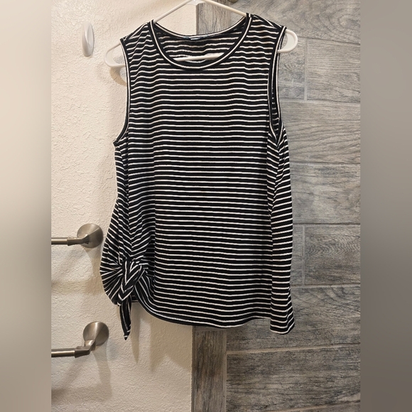 She + Sky Tops - She + Sky Black and White Striped Sleeveless Top